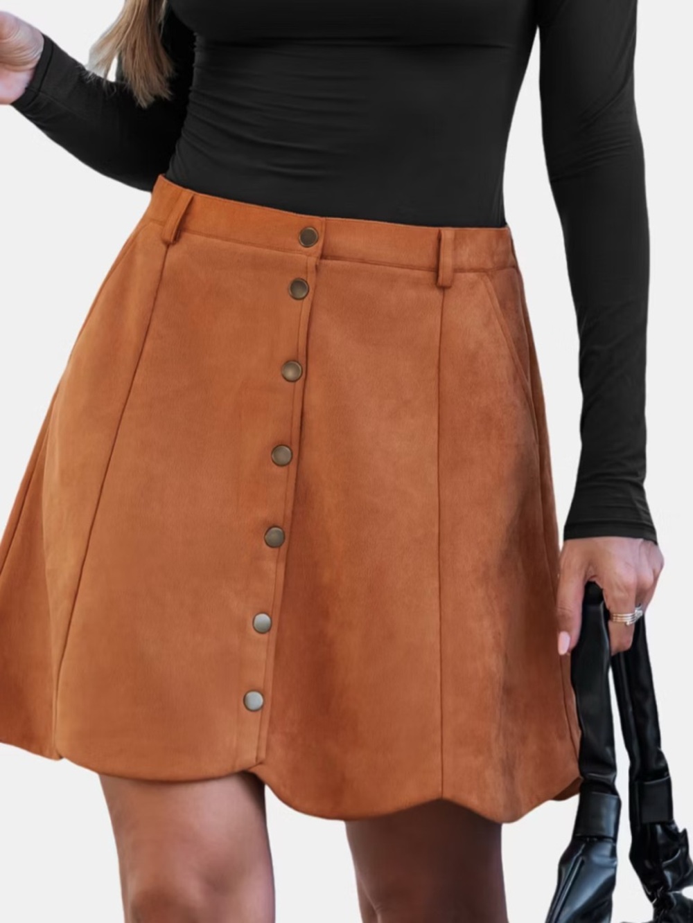 Cupshe fall Scalloped Button-Front Mini Skirt - Rust